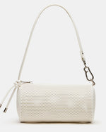 PRIYA Perforated Bag White Mini Barrel Shoulder Handbag | Steve Madden