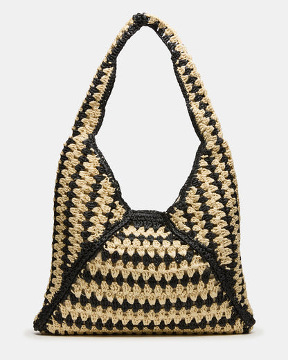 VOODOO Bag Black Linear Line Shoulder Strap Straw Tote Handbag | Steve Madden