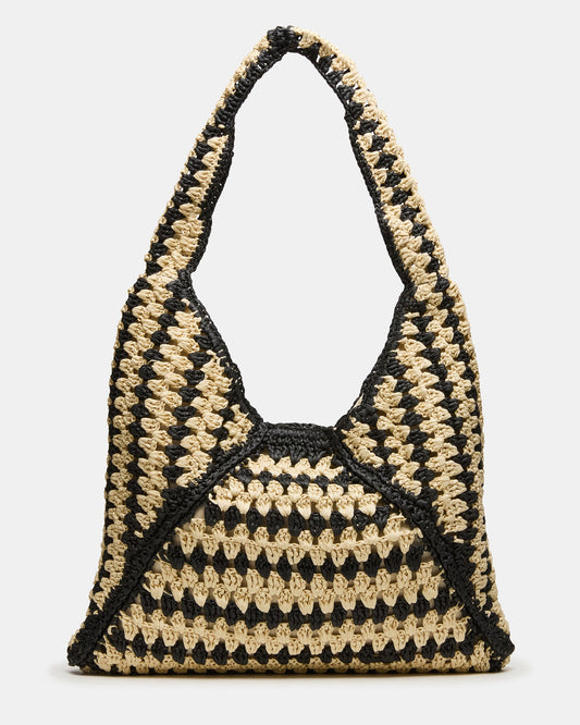 VOODOO Bag Black Linear Line Shoulder Strap Straw Tote Handbag | Steve Madden