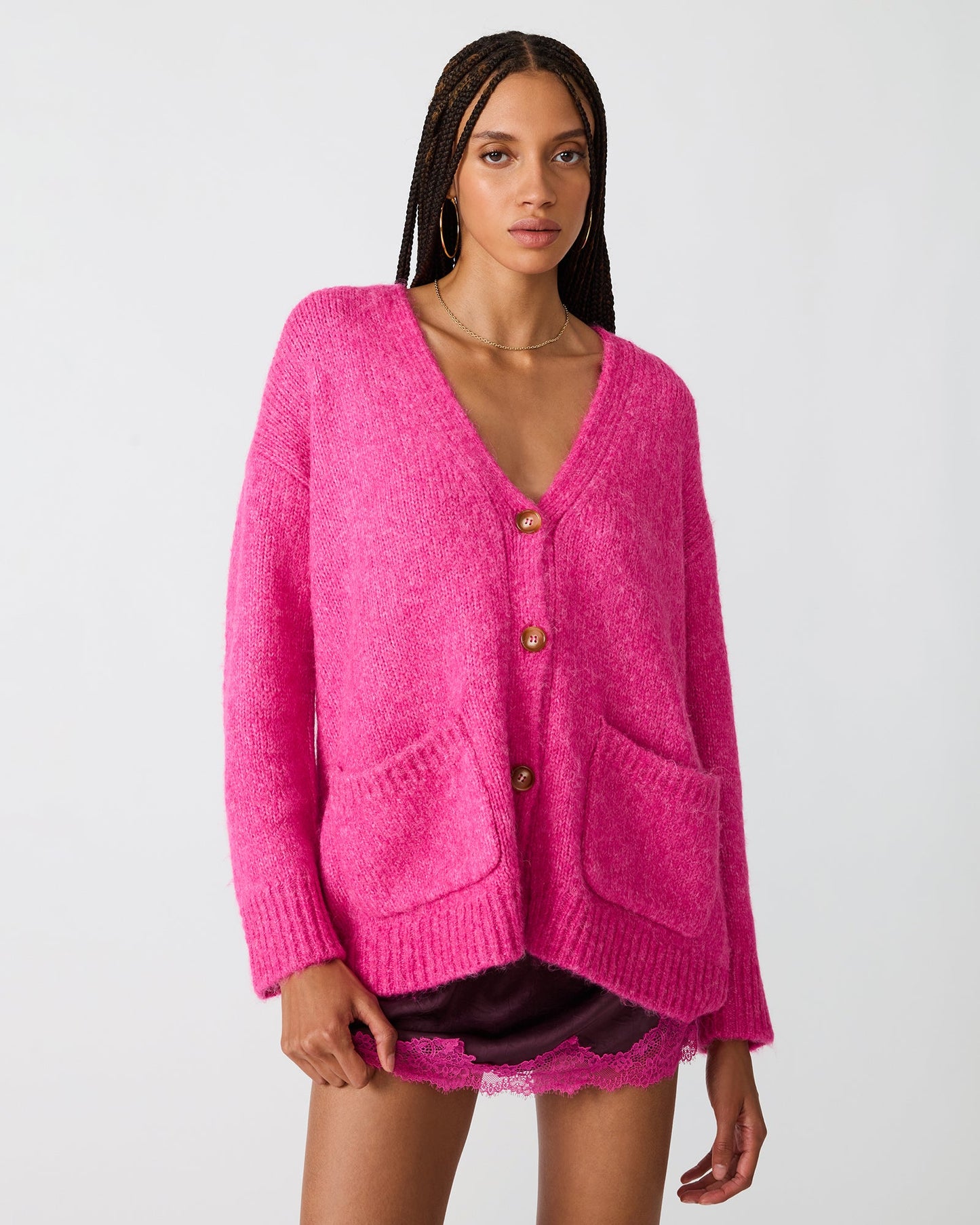 FINLEY Pink Violet Button-Up Sweater Women's Top | Steve Madden