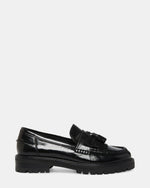 MINKA Black Leather Women's Platform Lug Sole Loafer | Steve Madden