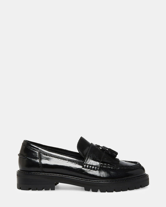 MINKA Black Leather Women's Platform Lug Sole Loafer | Steve Madden