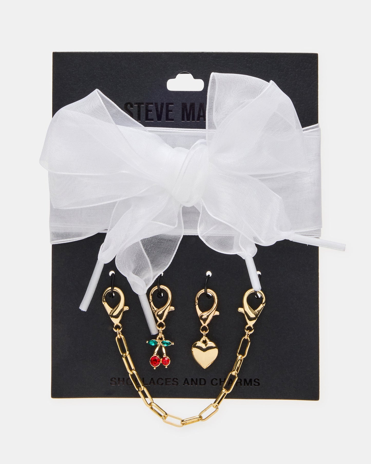 SHOE LACES AND CHARMS White Bow Lace & Cherry Heart Charms Shoe Accessory | Steve Madden