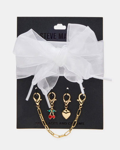 SHOE LACES AND CHARMS White Bow Lace & Cherry Heart Charms Shoe Accessory | Steve Madden