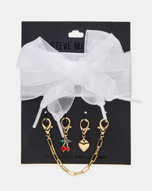 SHOE LACES AND CHARMS White Bow Lace & Cherry Heart Charms Shoe Accessory | Steve Madden