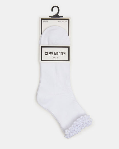 2 PACK LETTUCE EDGE RIB ANKLET SOCKS WHITE