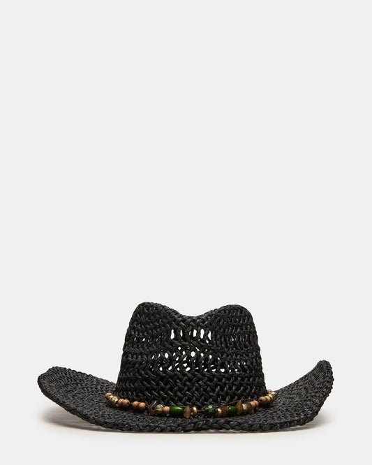 LEI BEADED TRIM WESTERN HAT Black Women's Cowboy Hat | Steve Madden