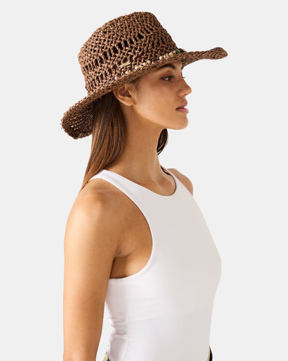 LEI BEADED TRIM WESTERN HAT CHOCOLATE