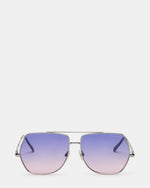 GRAYSEN Silver Frame Aviator Blue Gradient Lens Sunglasses | Steve Madden