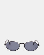 LANDY Black Frame Oval Black Lens Sunglasses | Steve Madden