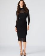 HAILEE Black Long-Sleeved Mesh Pull-On Mock Neck Midi Women's Dress | Steve Madden