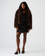 INAYA Dark Espresso Long-Sleeved Faux Fur Shaggy Women's Coat | Steve Madden