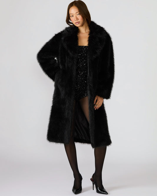 LARKIN Black Long-Sleeved Faux Fur Women's Coat | Steve Madden