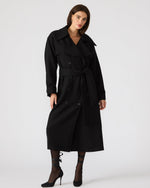 ENORA Black Long-Sleeved Button-Up Collared Women's Trench Coat | Steve Madden