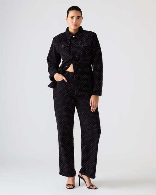 AVALINE Crystal Black Straight-Leg Rhinestone Embellished Denim Women's Jeans | Steve Madden
