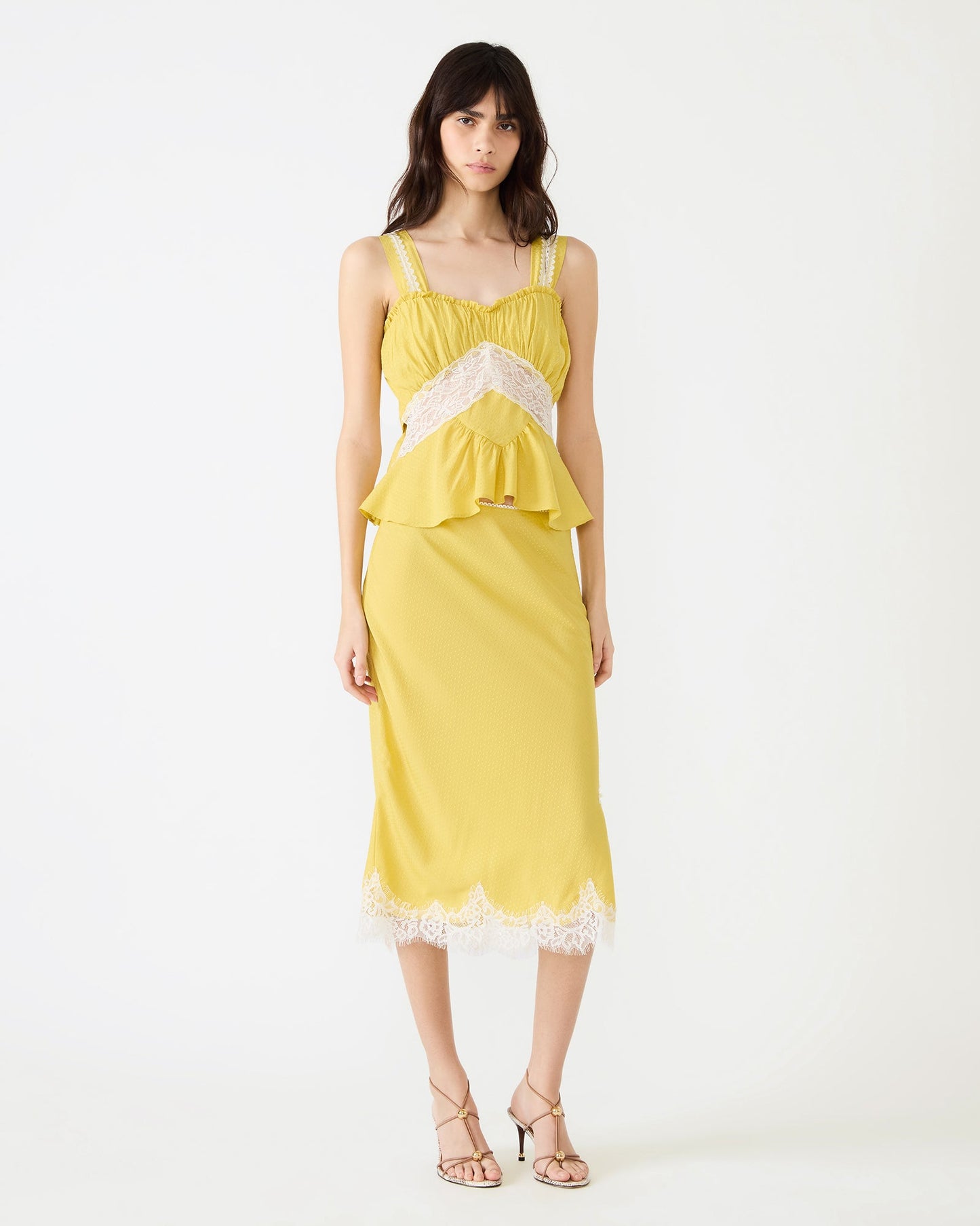 CINTHIA Golden Lime Sleeveless Lace Trim Women's Top | Steve Madden
