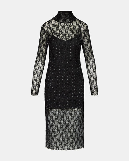 VIVIENNE STUDDED LACE DRESS BLACK