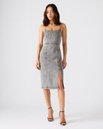EMBELLISHED GISELLE Fog Denim Midi Women's Dress with Slit | Steve Madden