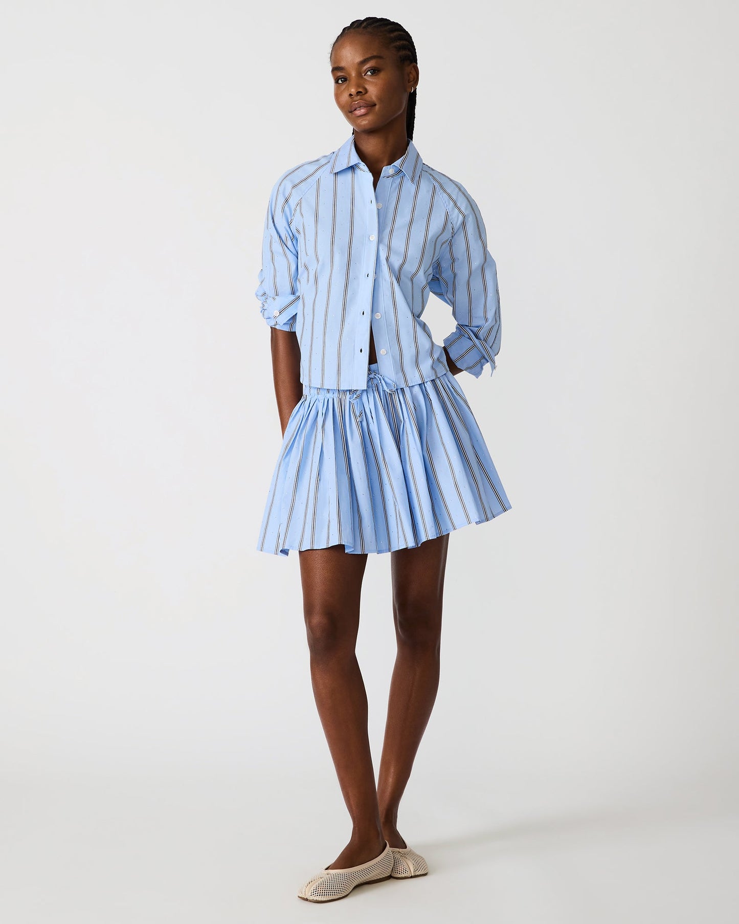 TYRIA Estate Blue Mini Tie-Front Women's Skirt | Steve Madden