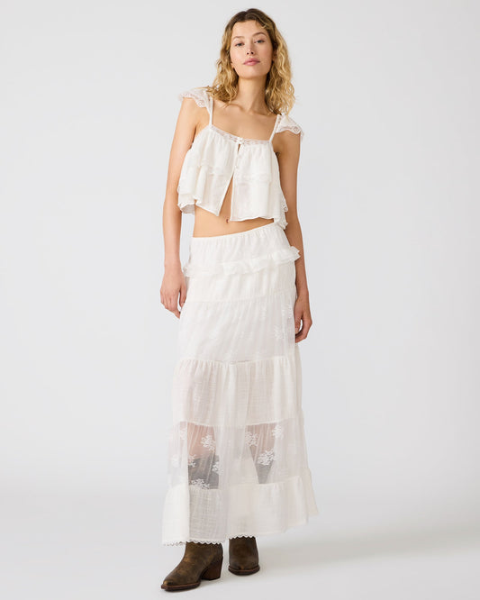 TARRYN Snow White Lace Ruffles Women's Maxi Skirt | Steve Madden