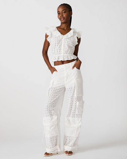 DUO White Eyelet Women's Utility Cargo Pants | Steve Madden