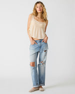 EASTEN Cream Sleeveless Lace Pintuck Women's Top | Steve Madden