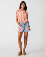 ADELINE Apricot Gelato Eyelet Button-Up Ruffles Women's Top | Steve Madden
