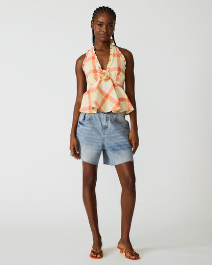 TANIA Plaid Halter Flower Ruffle Women's Top | Steve Madden