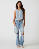 ANNYA Blue Ice Sweater Vest Button-Up Women's Top | Steve Madden
