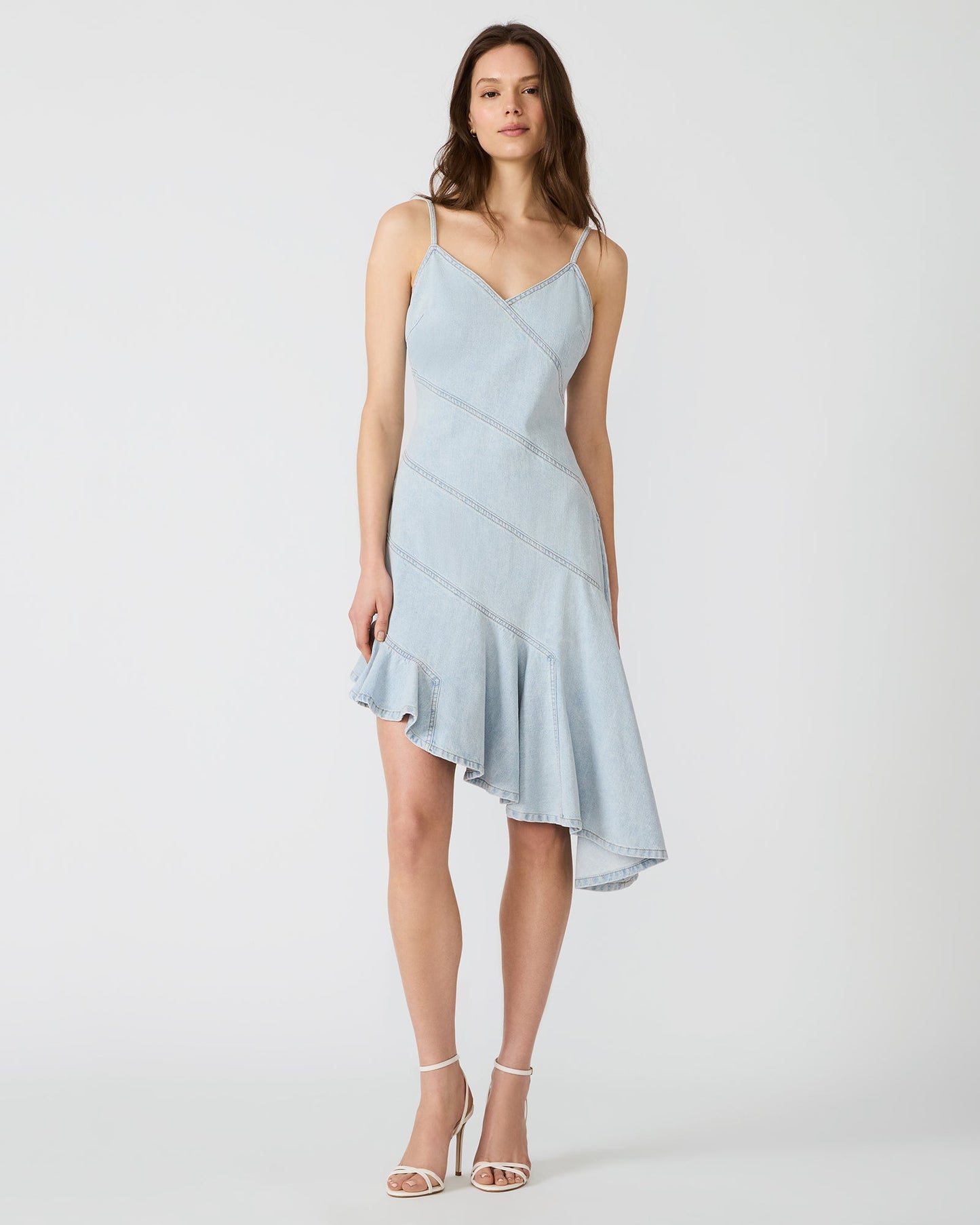 ELLIS Hazey Blue Denim Asymmetrical Sleeveless Women's Midi Dress | Steve Madden