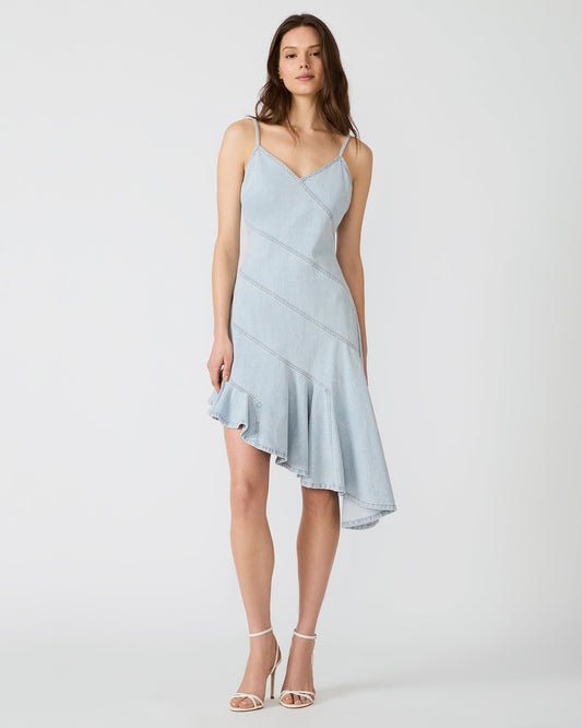 ELLIS Hazey Blue Denim Asymmetrical Sleeveless Women's Midi Dress | Steve Madden