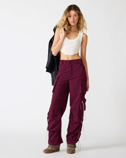 JACEY Deep Fig Mid-Rise Parachute Women's Pant | Steve Madden
