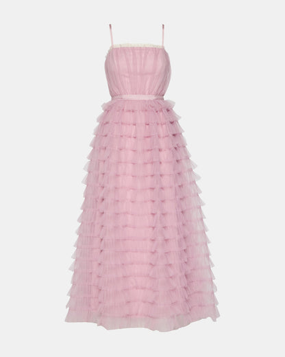TIERED TULLE GOWN DAWN PINK