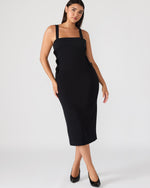 RENE Black Form-Fitting Bow Women's Midi Dress | Steve Madden