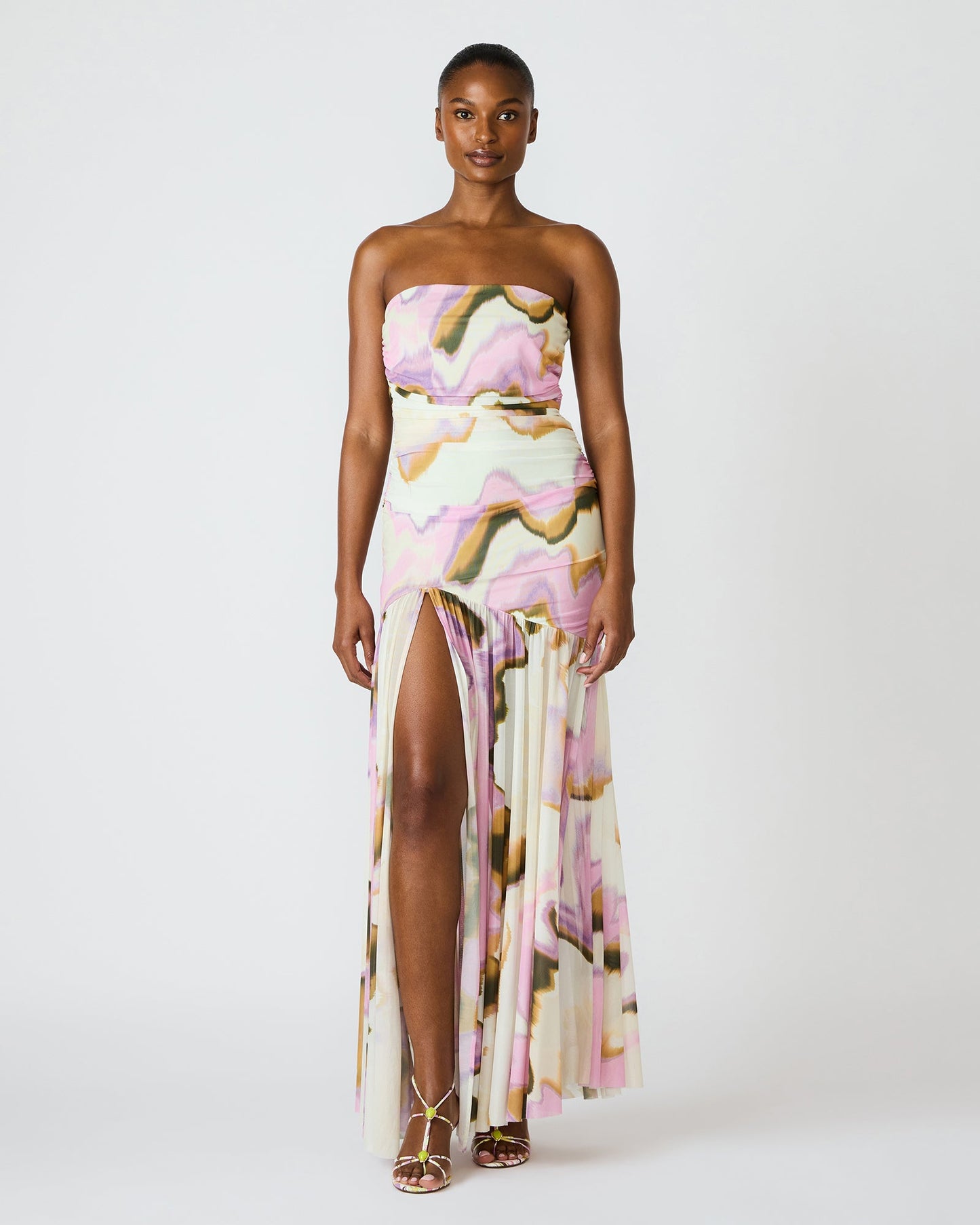 KERRIE Multi Strapless Flowy Side Slit Women's Maxi Dress | Steve Madden