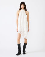 SANDER Cream Asymmetrical High-Neckline Lace Women's Mini Dress | Steve Madden
