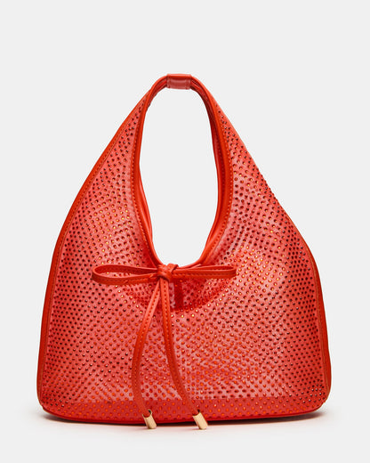 ANDRE Coral Rhinestone Mesh Bow Sheer Top Handle Handbag | Steve Madden