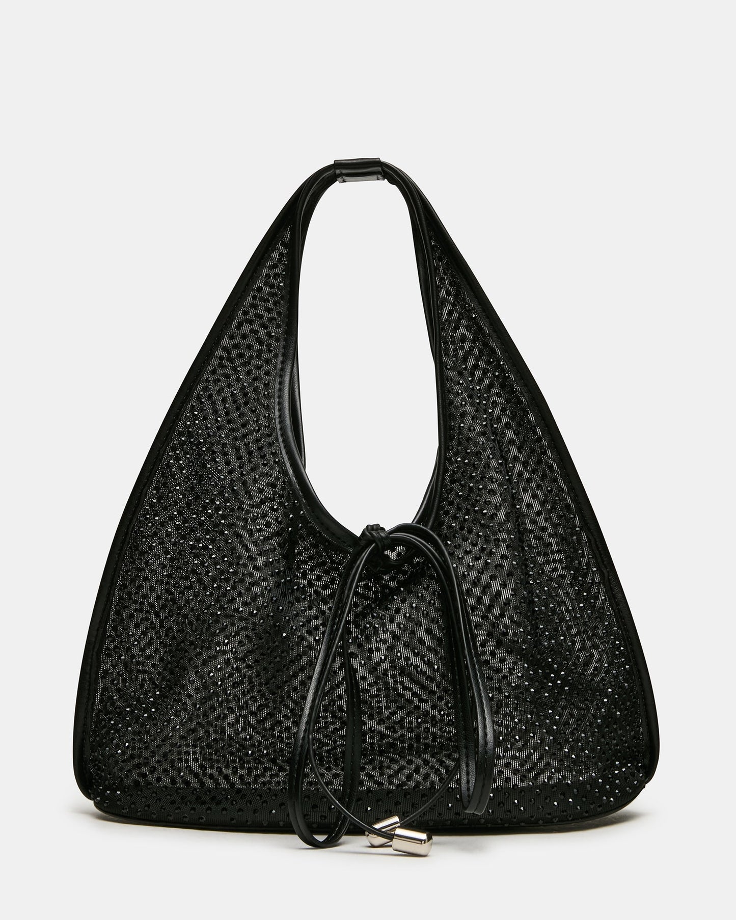 ANDRE BAG Black Rhinestone Mesh Bow Sheer Top Handle Handbag | Steve Madden