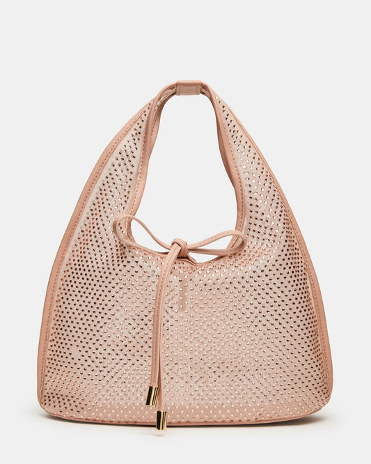 ANDRE Blush Rhinestone Mesh Bow Sheer Top Handle Handbag | Steve Madden