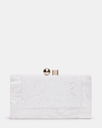 CAMILAA Bag White Geometric Pearlescent Minaudiere Crossbody Clutch Handbag | Steve Madden
