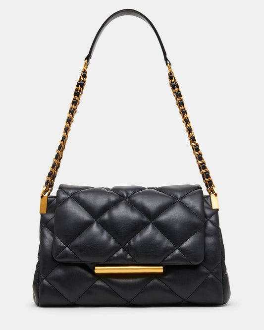 COLETTE Bag Black/Gold Quilted Chain Shoulder Handbag | Steve Madden