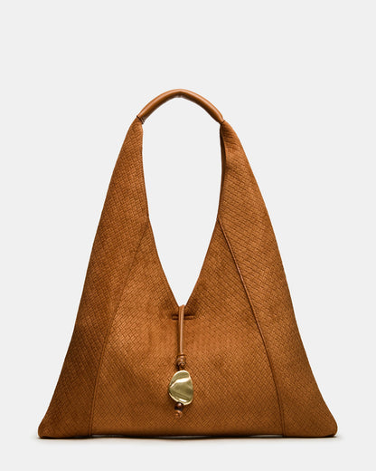 DARI Tobacco Hobo Microsuede Ornament Tote Handbag | Steve Madden