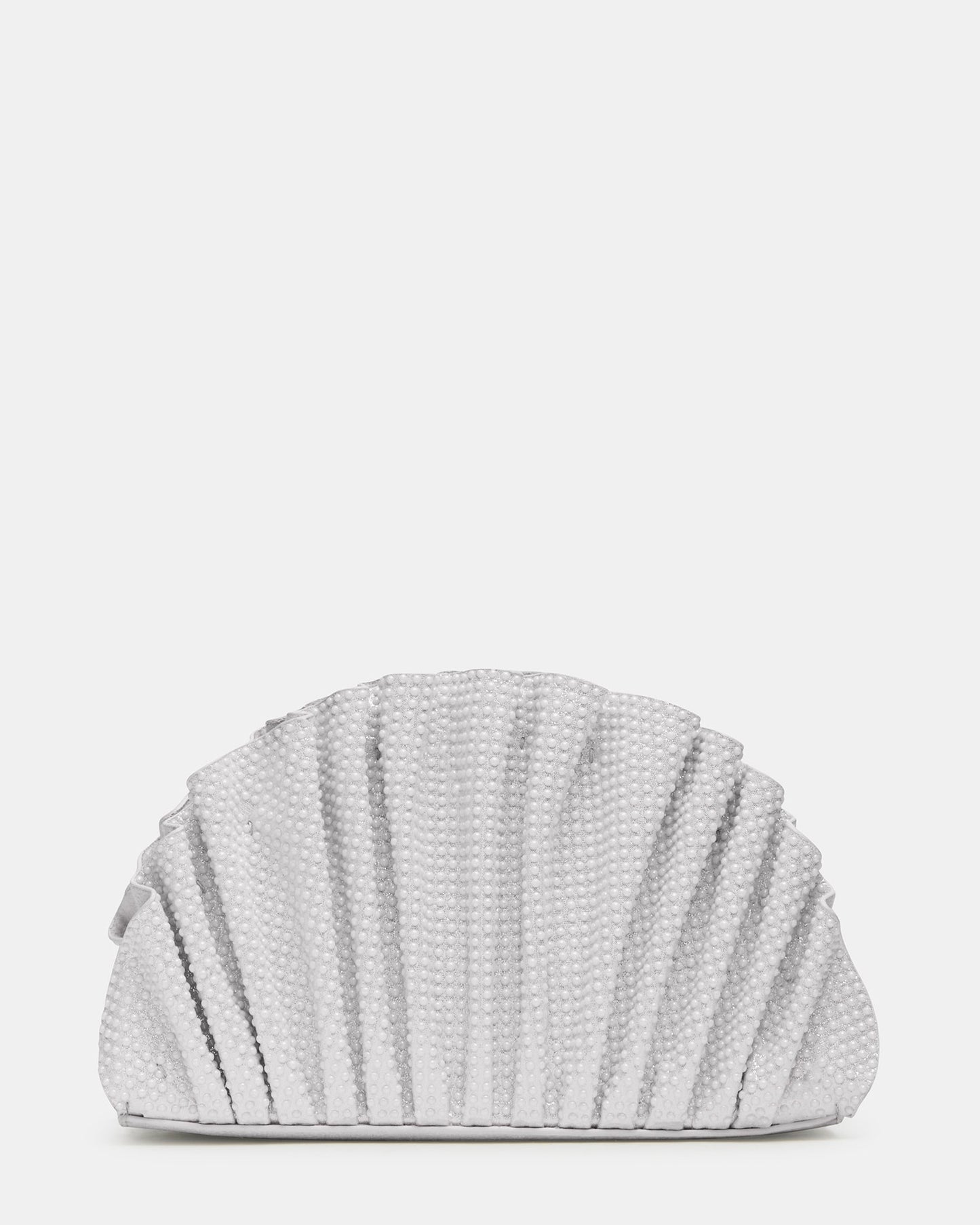 DELMAR Bag White Ruffled Pleated Semi-Circle Crossbody Clutch Handbag | Steve Madden