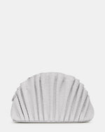 DELMAR Bag White Ruffled Pleated Semi-Circle Crossbody Clutch Handbag | Steve Madden