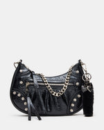 ERIKA Bag Black Rhinestone Embellished Studded Crinkle Moto Crossbody Handbag | Steve Madden