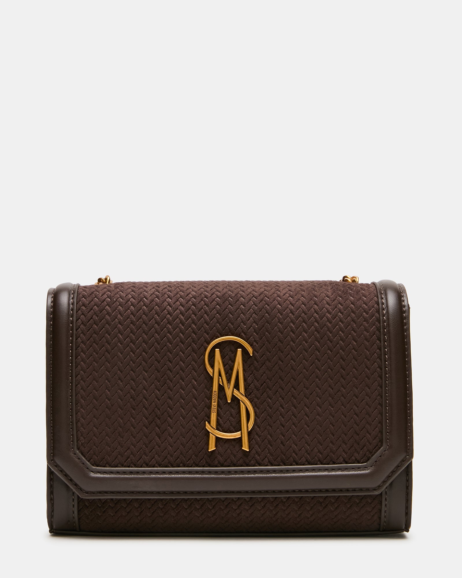 LARISA Woven Chocolate Chain Crossbody Shoulder Strap Handbag | Steve Madden