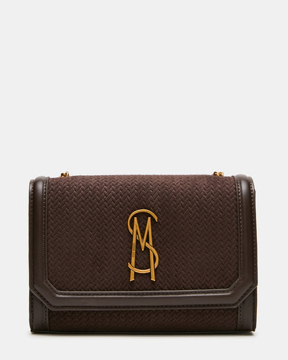 LARISA Woven Chocolate Chain Crossbody Shoulder Strap Handbag | Steve Madden