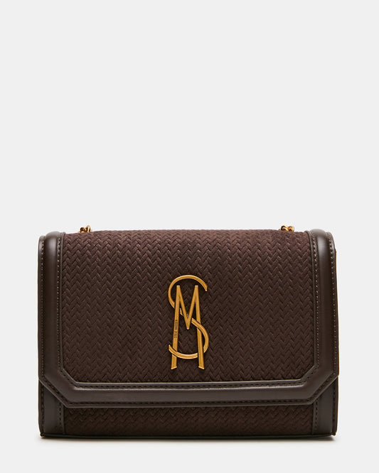 LARISA Woven Chocolate Chain Crossbody Shoulder Strap Handbag | Steve Madden