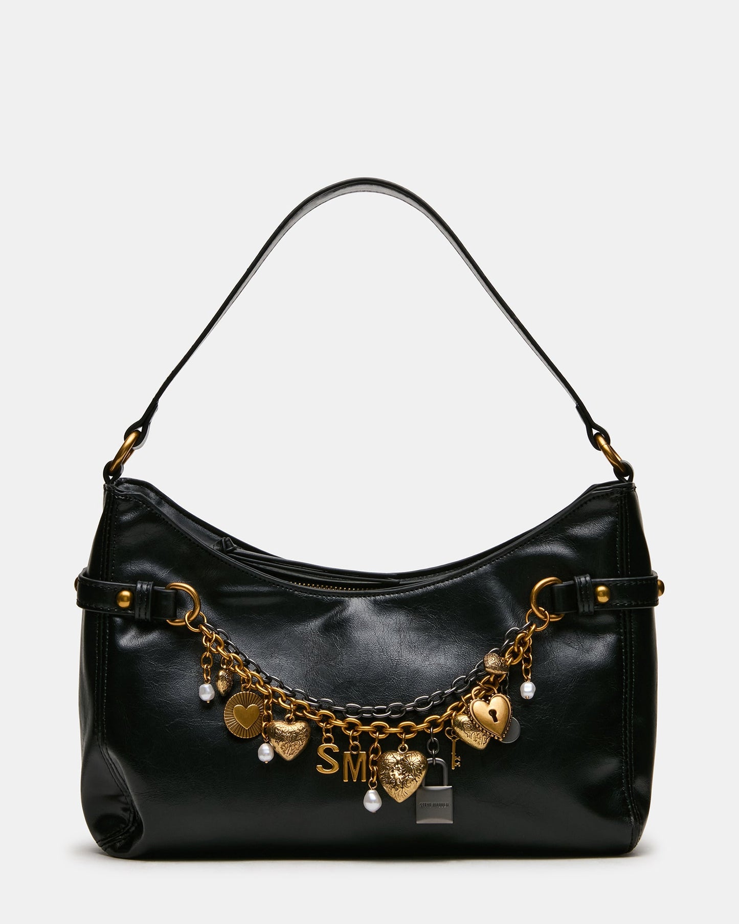 LIANNA Black Slouchy Bag Charms Shoulder Handbag | Steve Madden