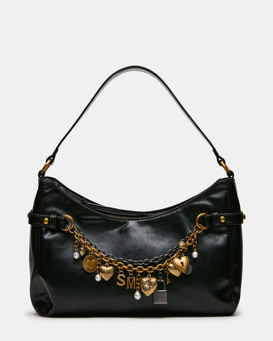 LIANNA Black Slouchy Bag Charms Shoulder Handbag | Steve Madden